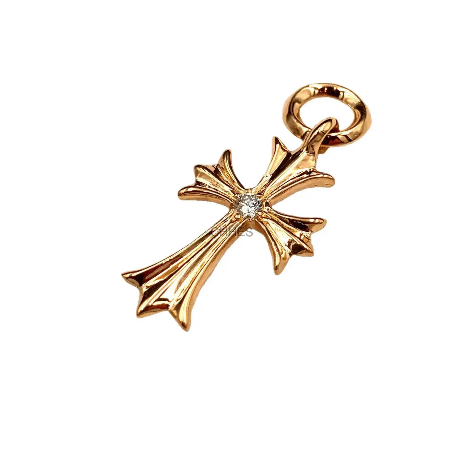 Chrome hearts 克罗心 22K黄金镶钻Tiny小号十字架单环吊坠