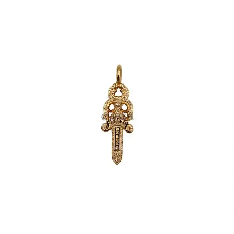 Chrome hearts 克罗心 22K黄金满钻中号宝剑/匕首吊坠