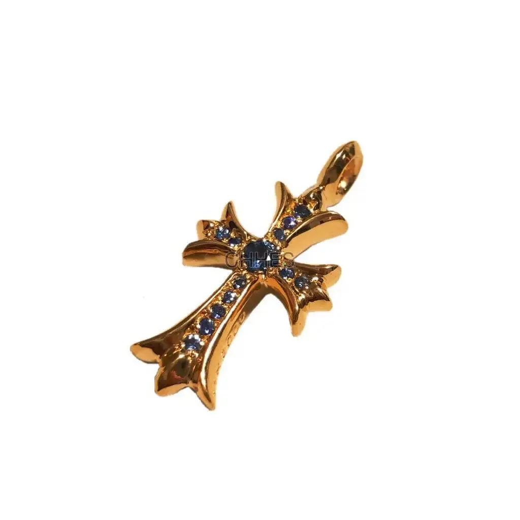 Chrome hearts 克罗心 22K黄金蓝宝石十字架吊坠