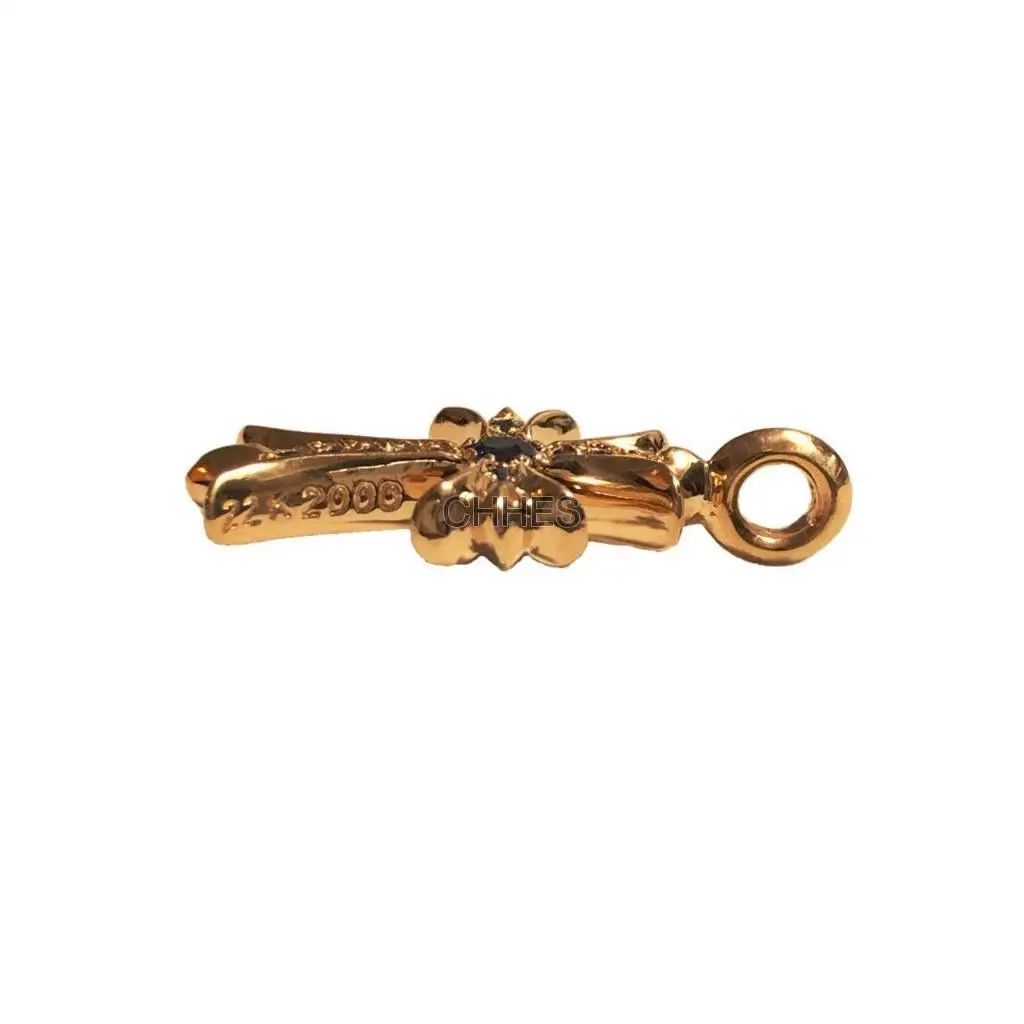 Chrome hearts 克罗心 22K黄金蓝宝石十字架吊坠
