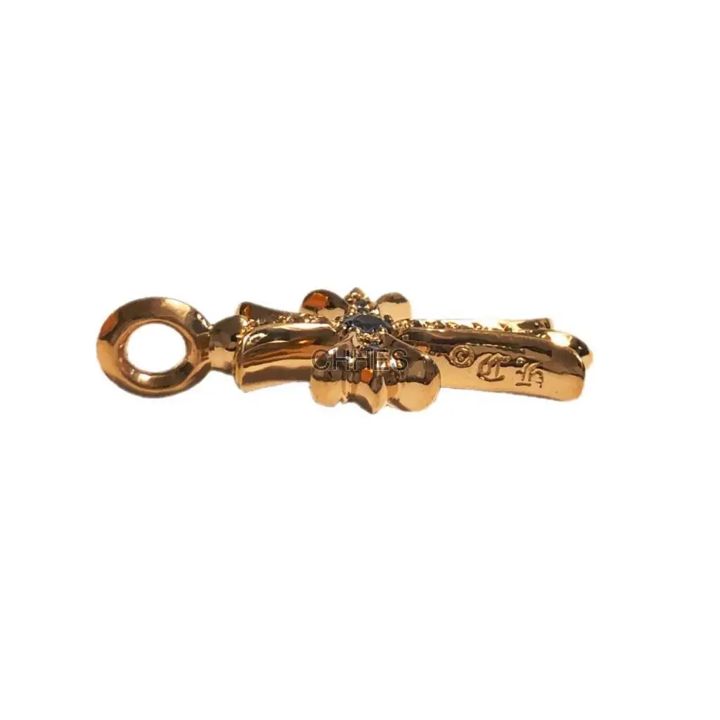 Chrome hearts 克罗心 22K黄金蓝宝石十字架吊坠