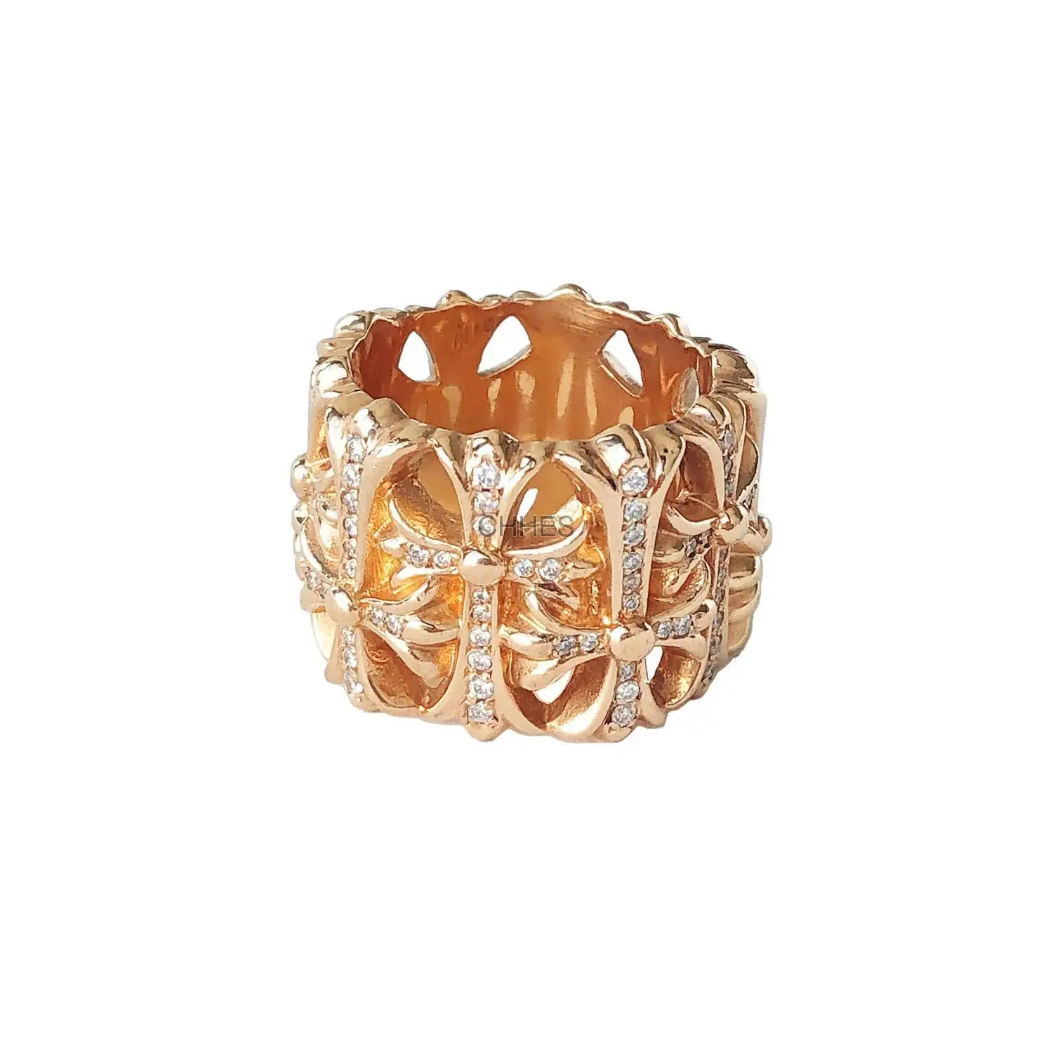 Chrome hearts 克罗心 22K黄金满钻坟墓/葬墓十字架戒指