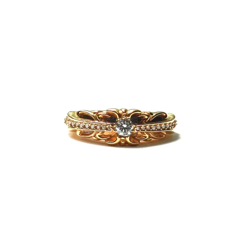Chrome hearts 克罗心 22K金镶钻窄版baby长十字花戒指