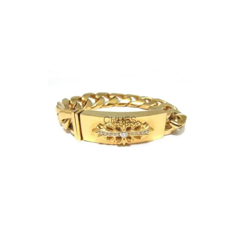 Chrome hearts 克罗心 22K金镶钻Floral长十字花粗手链