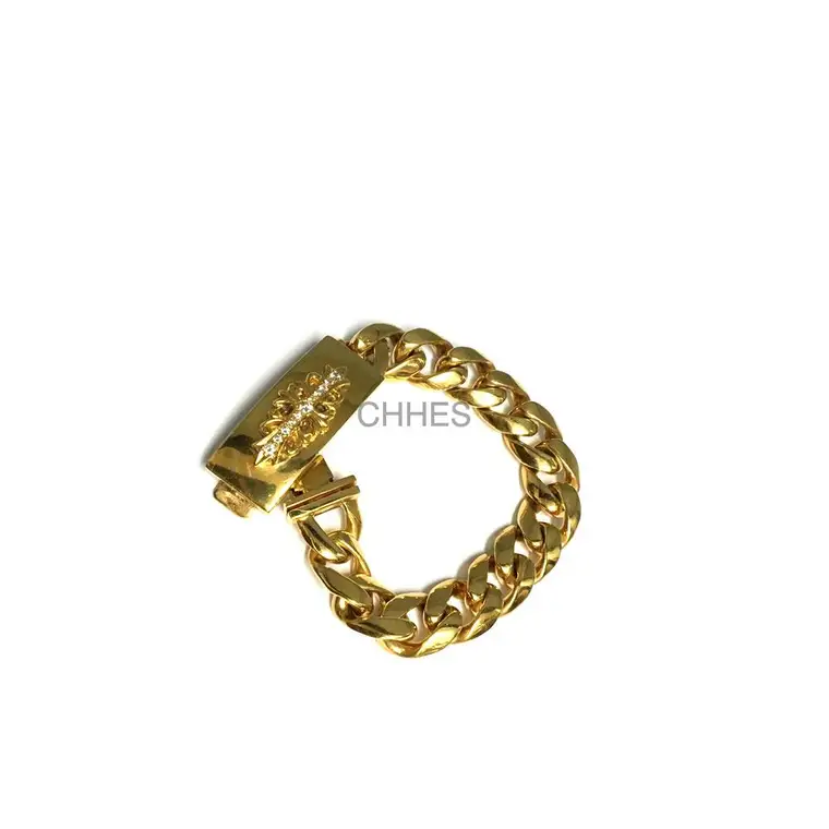 Chrome hearts 克罗心 22K金镶钻Floral长十字花粗手链