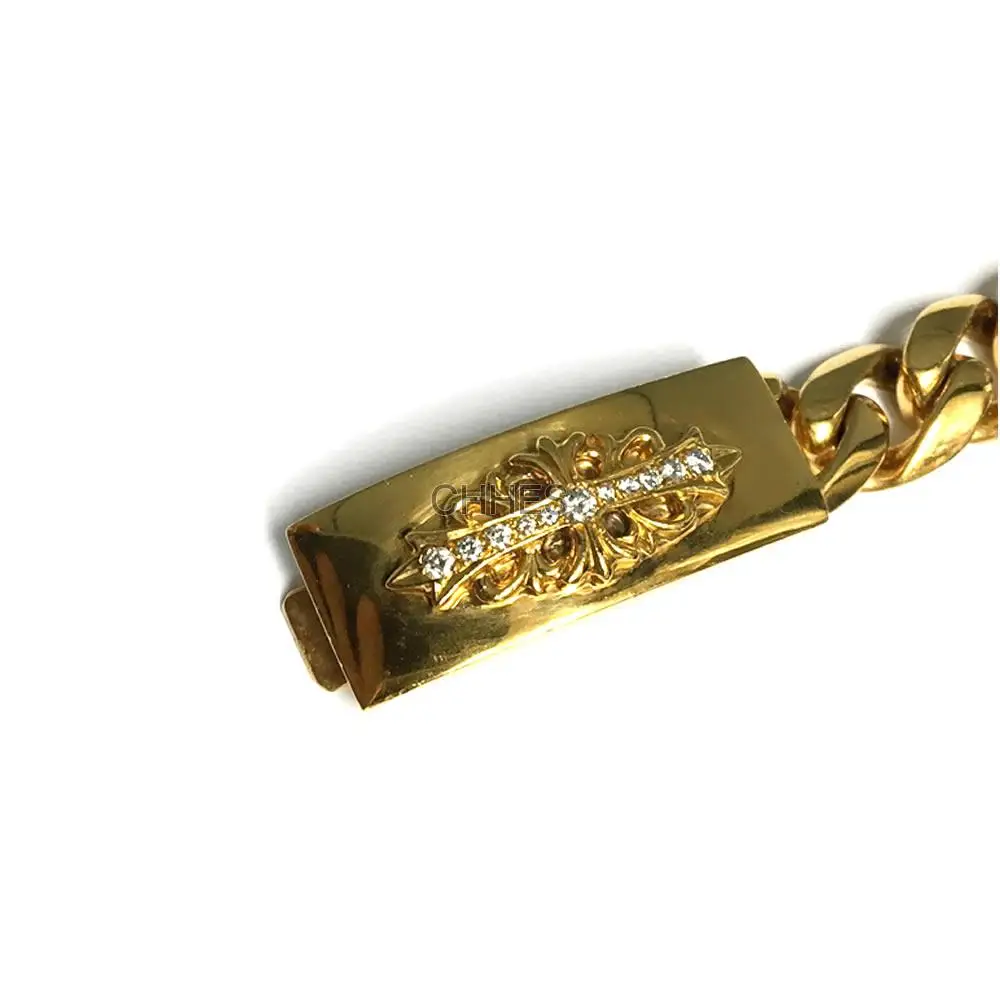 Chrome hearts 克罗心 22K金镶钻Floral长十字花粗手链