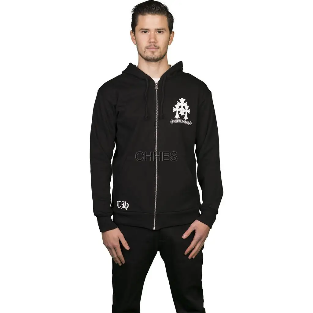 克罗心 CH垂直印花羊毛拉链连帽衫