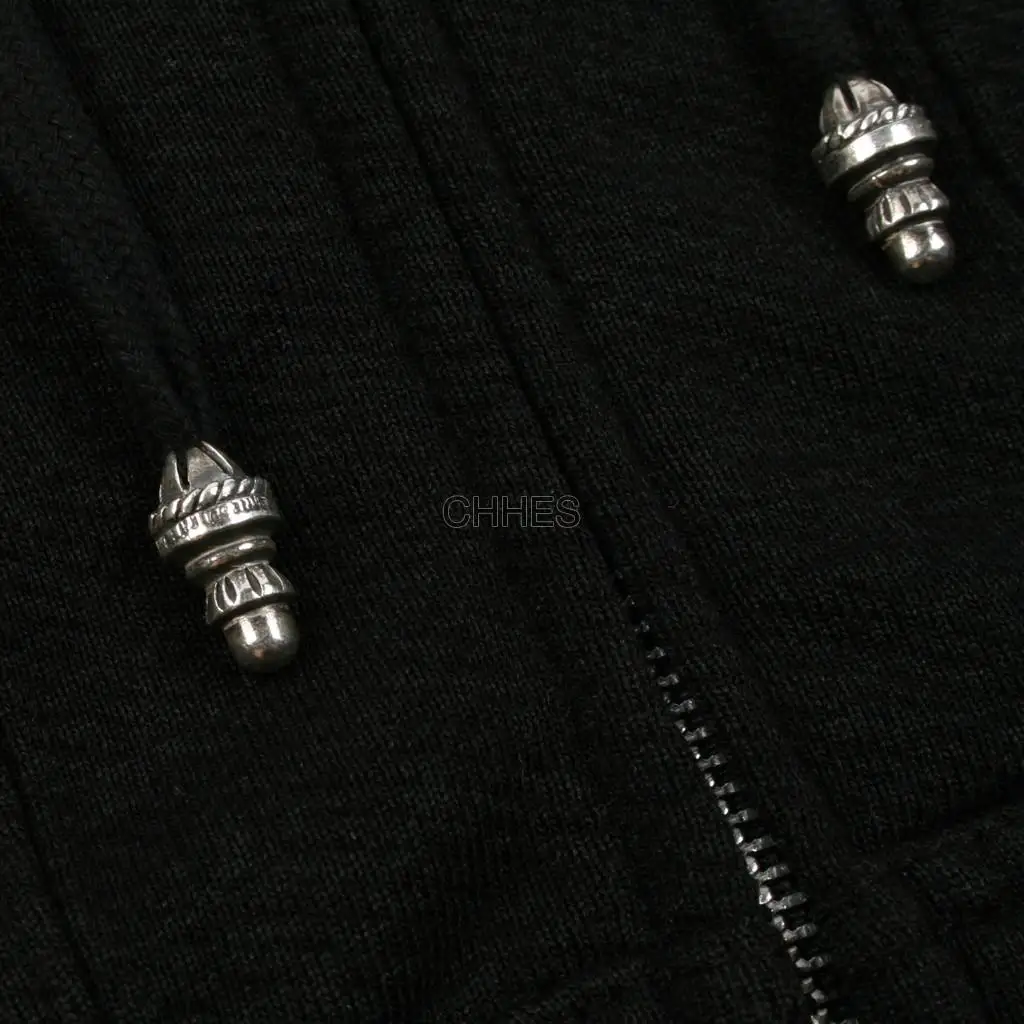 克罗心 皮革碎花交叉针织拉链帽衫