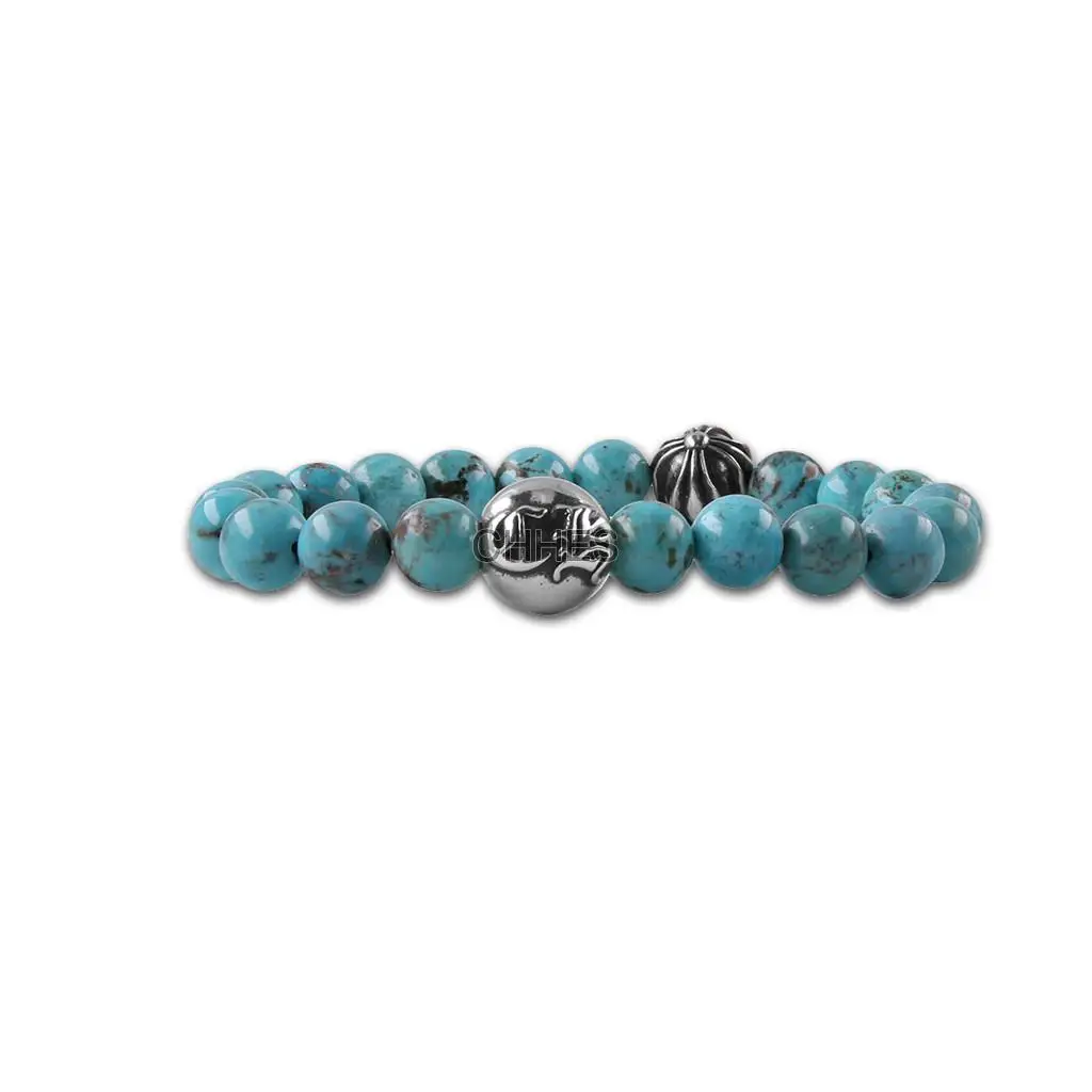 Chromehearts 克罗心 8MM天然绿松石2银珠手链