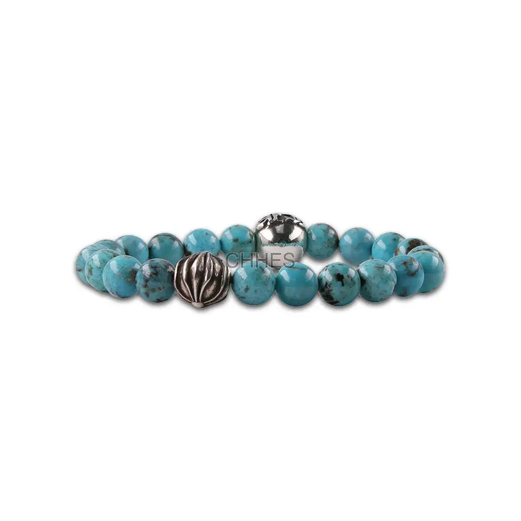 Chromehearts 克罗心 8MM天然绿松石2银珠手链