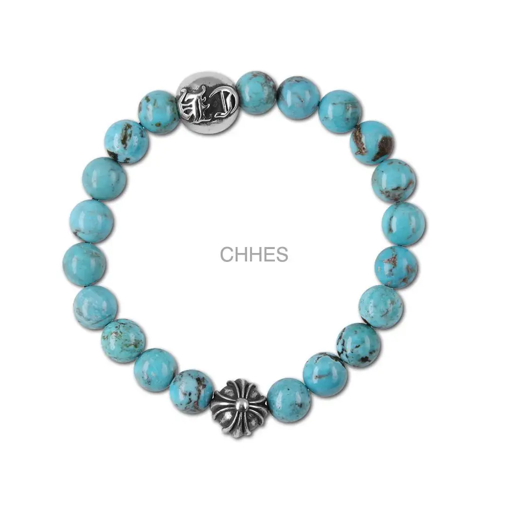 Chromehearts 克罗心 8MM天然绿松石2银珠手链