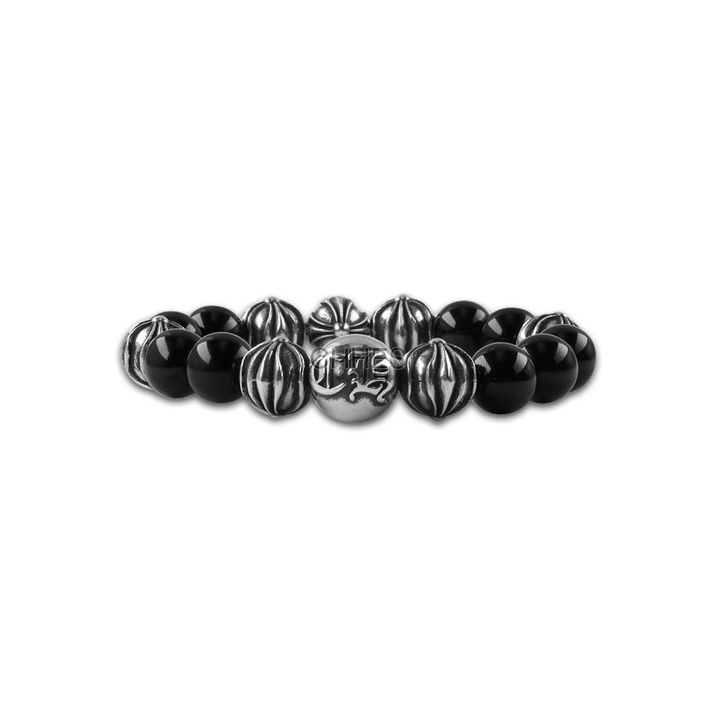 ♡心♡ CHROME HEARTS Chromehearts 克罗心10MM天然黑曜石8银珠手链- CHHES