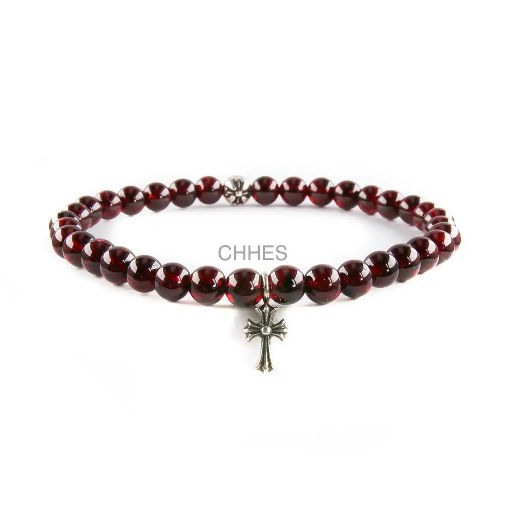 Chromehearts 克罗心 十字架石榴石单球6MM珠子手链