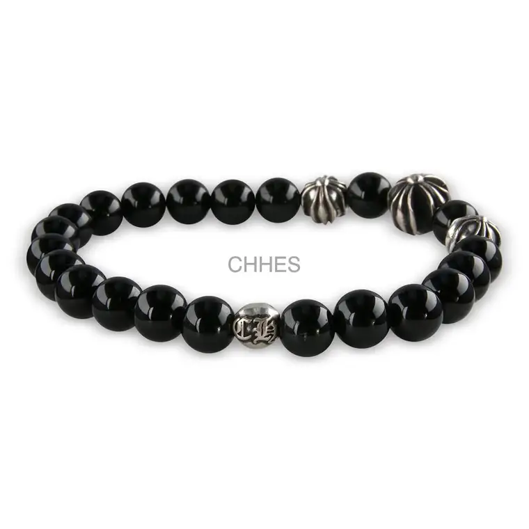 Chromehearts 克罗心 4银珠8MM黑曜石珠手链