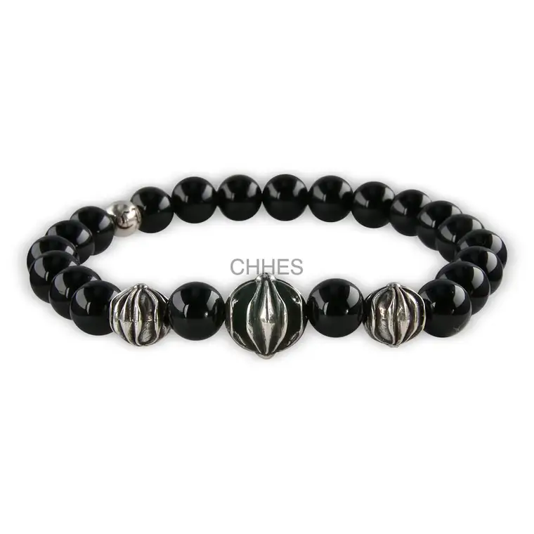 Chromehearts 克罗心 4银珠8MM黑曜石珠手链