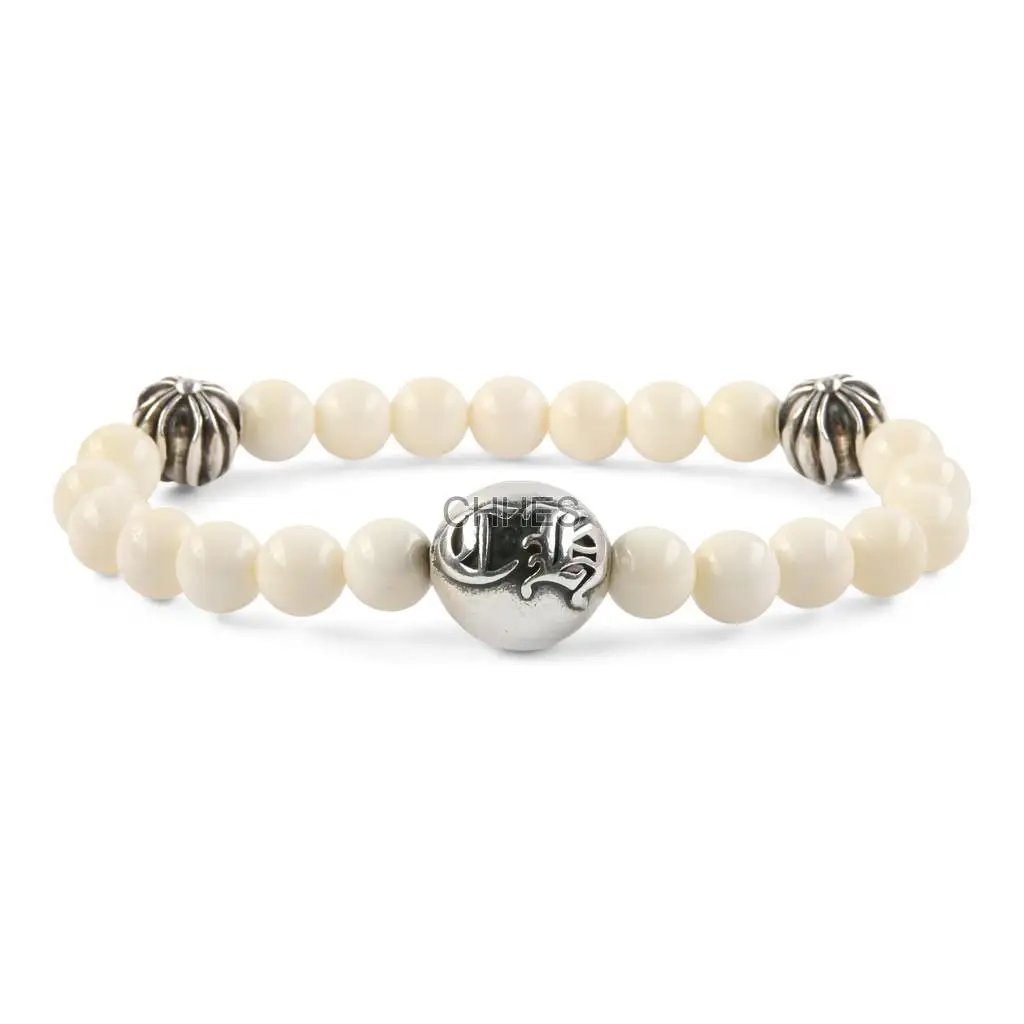 Chromehearts 克罗心 8MM白玛瑙3银珠手链