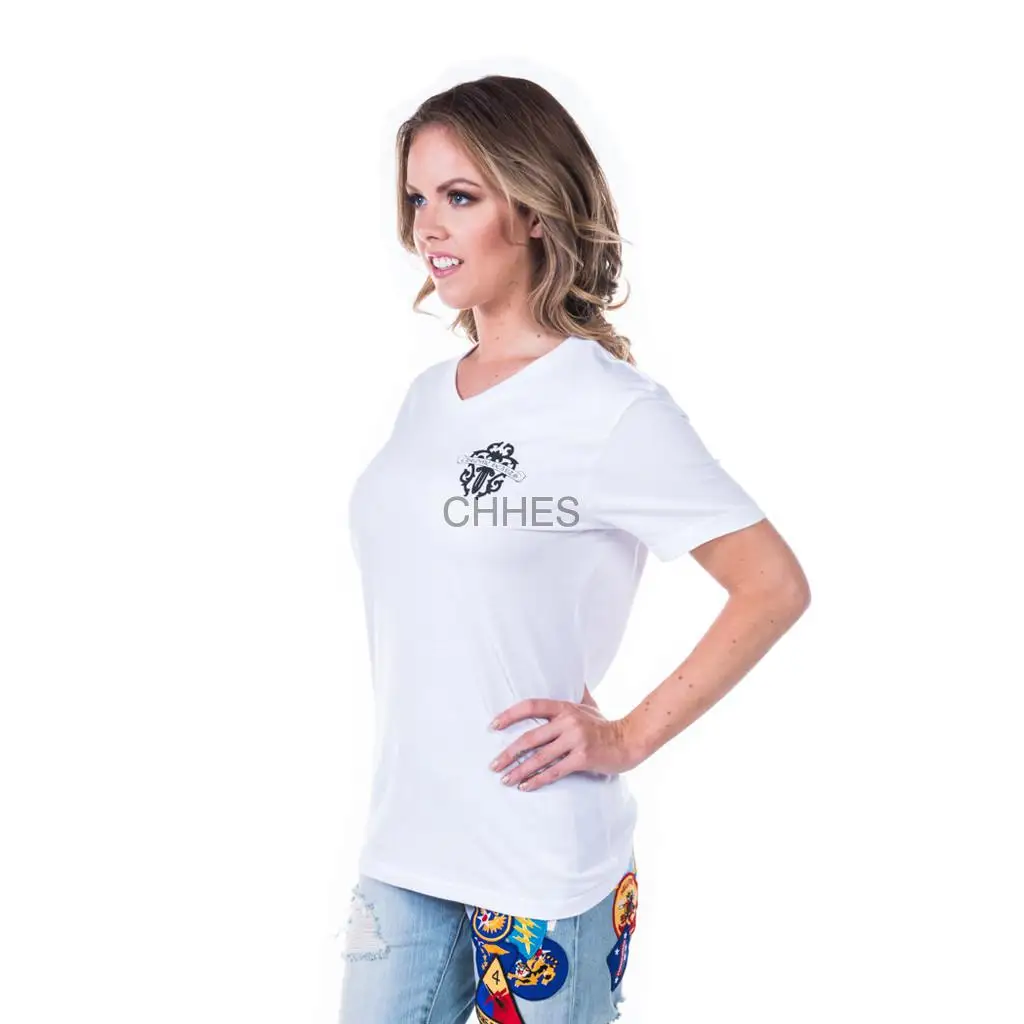 克罗心 白色宝剑/匕首印花V领Tee