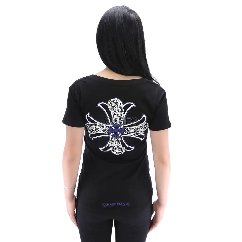 克罗心 女款紫色十字花V领 Tee