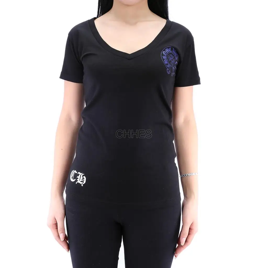 克罗心 女款紫色十字花V领 Tee