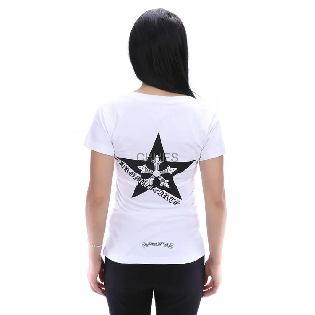 克罗心 女款V领五角星白 Tee