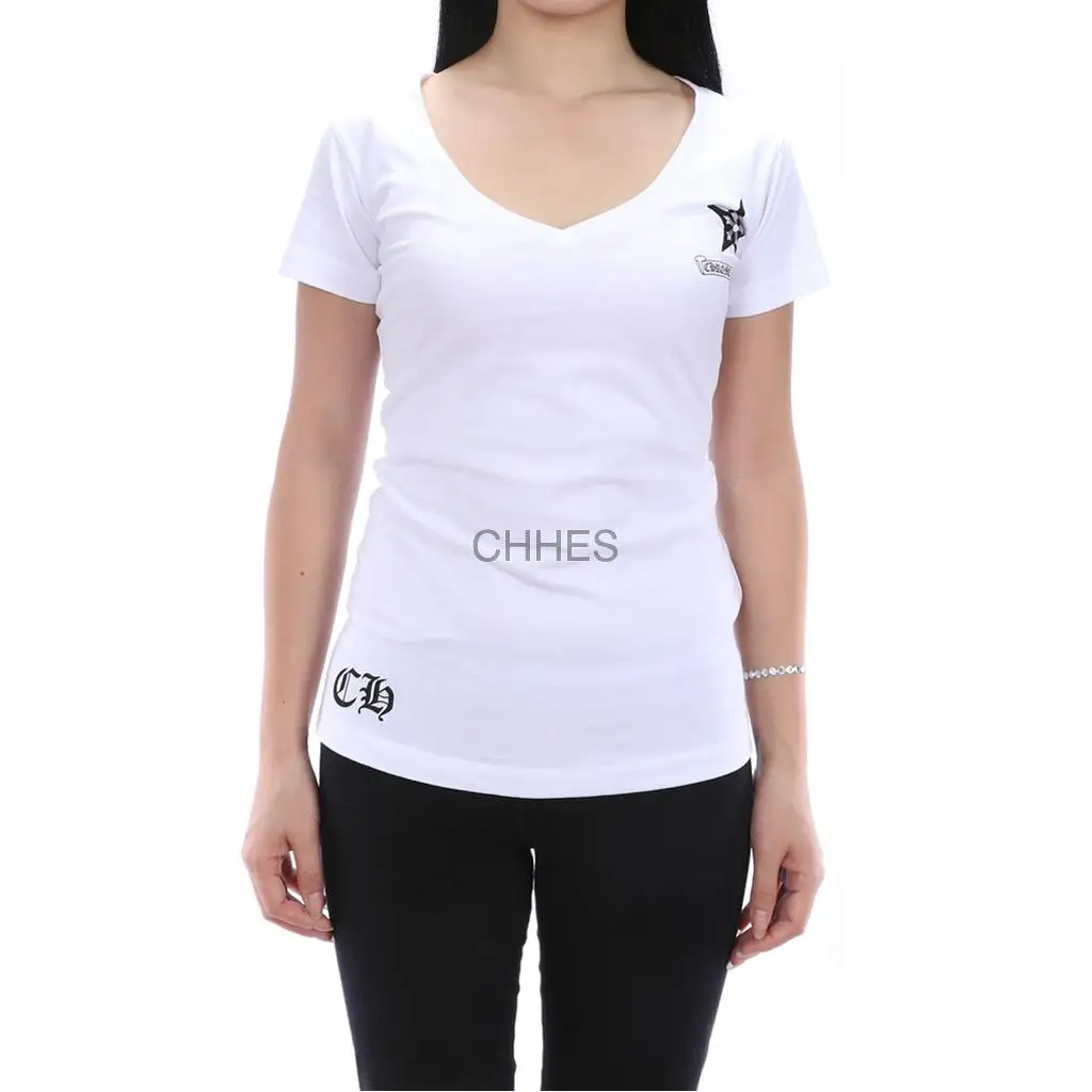 克罗心 女款V领五角星白 Tee