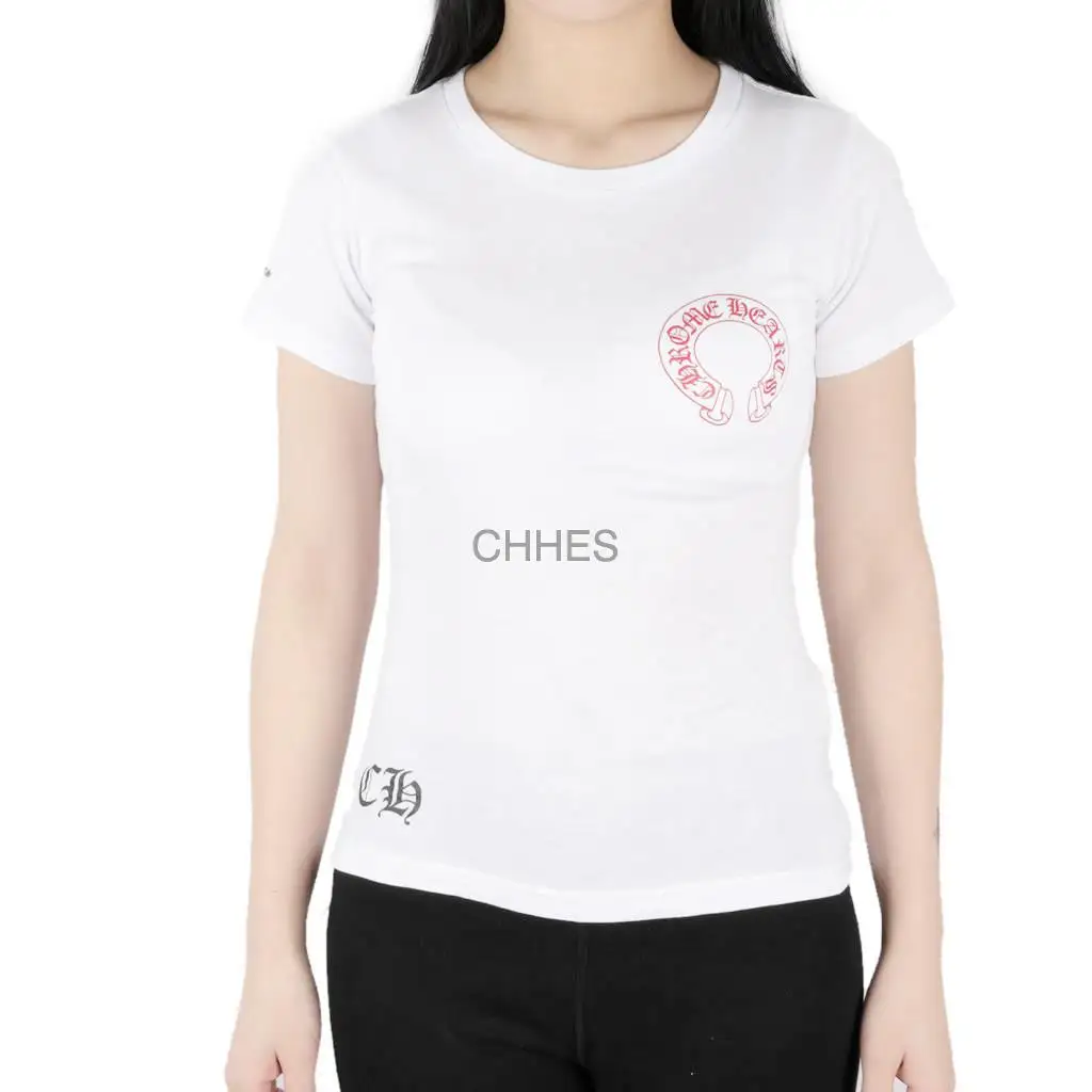 克罗心 红色马蹄十字架群女款修身短袖白TEE