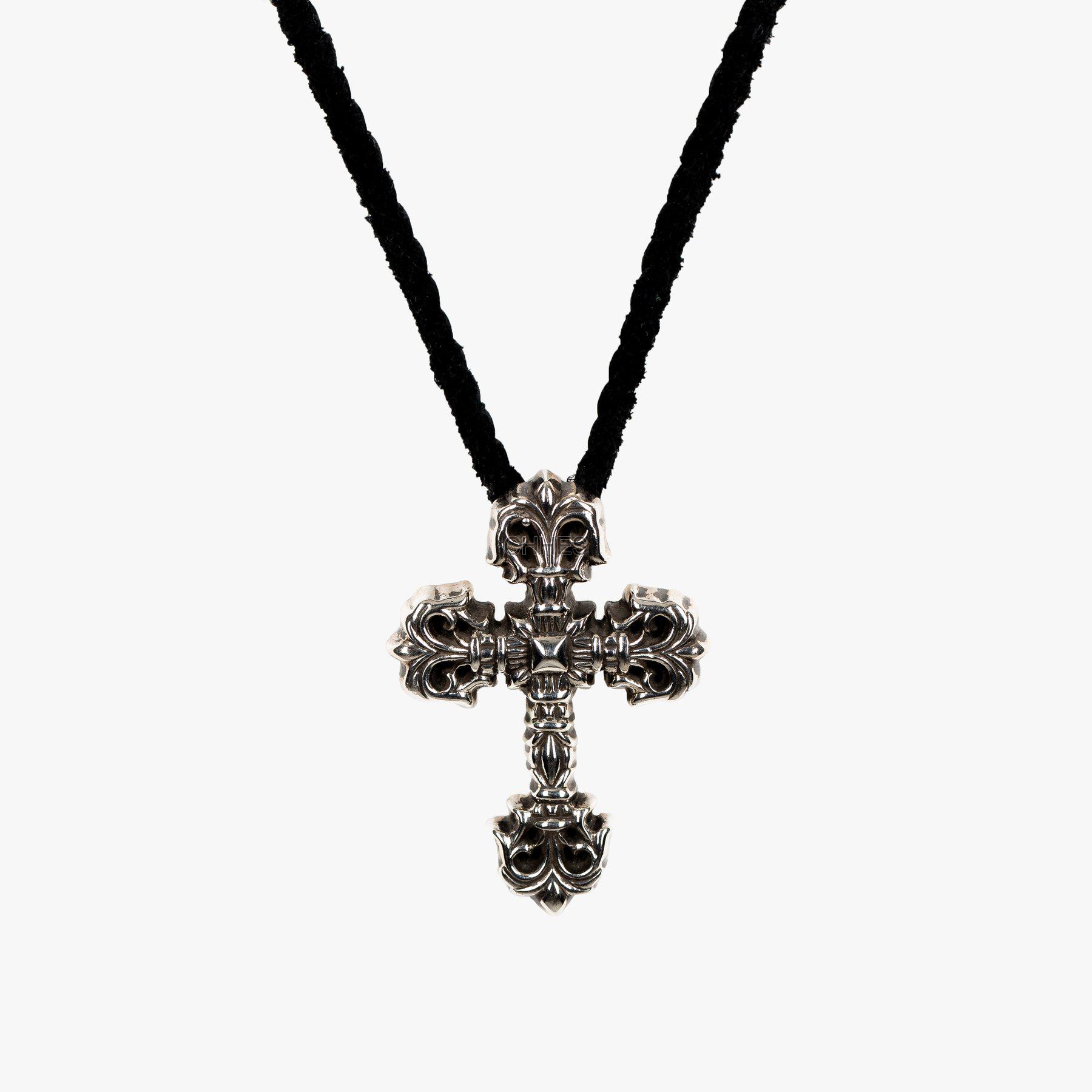 克罗心 Filigree中号火焰十字架皮绳项链（整套）