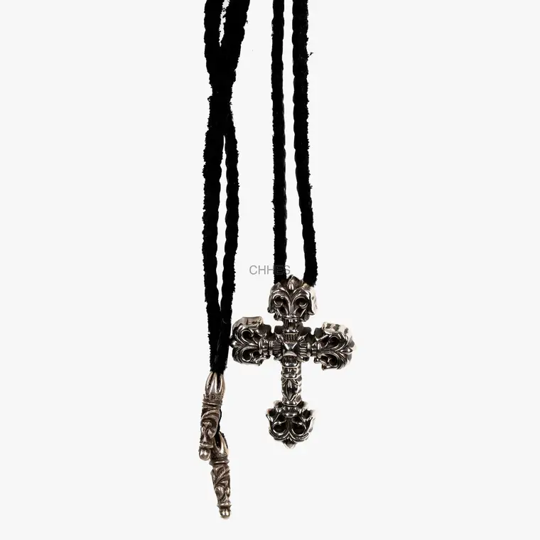 克罗心 Filigree中号火焰十字架皮绳项链（整套）
