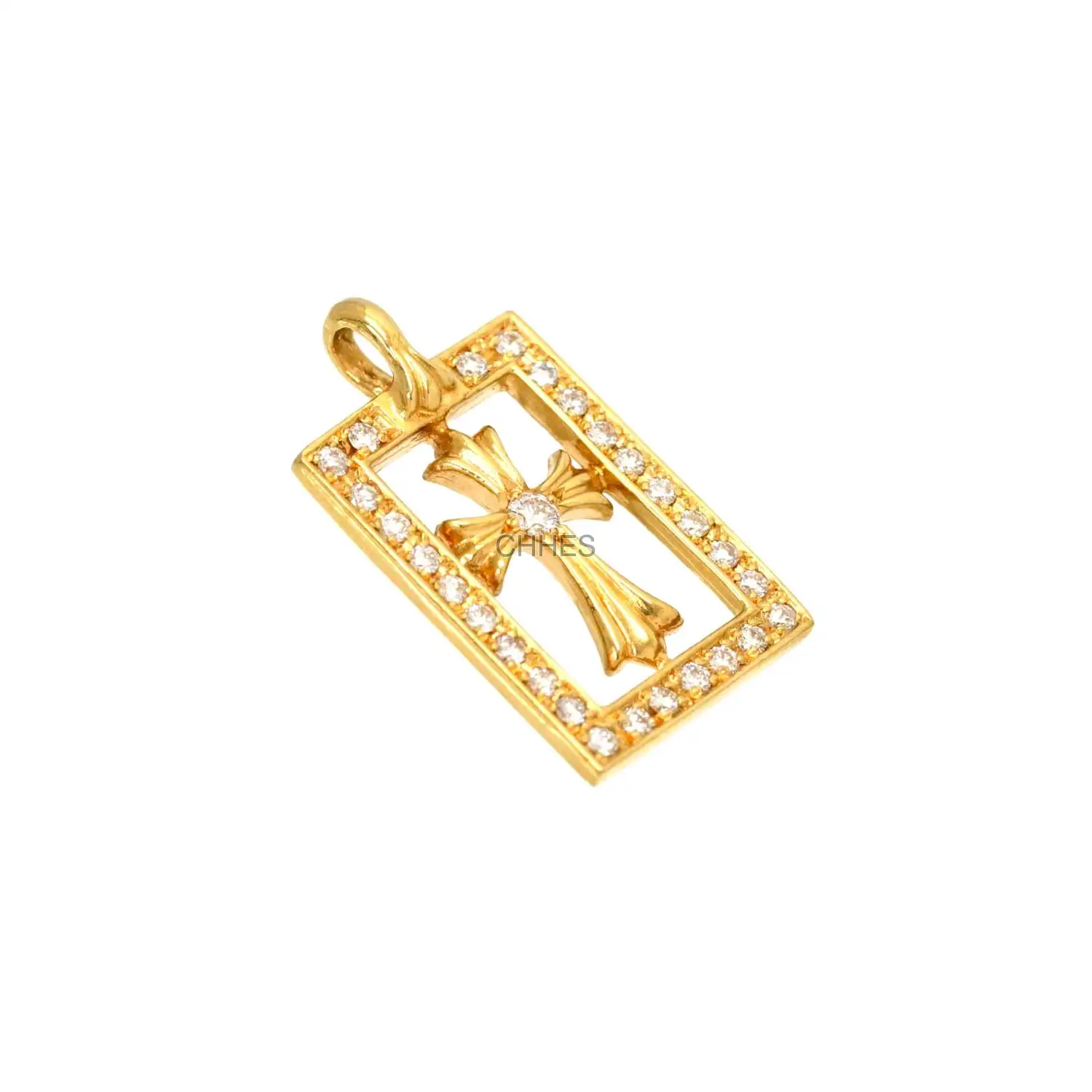 Chrome hearts 克罗心 22K黄金镶钻框架十字架吊坠