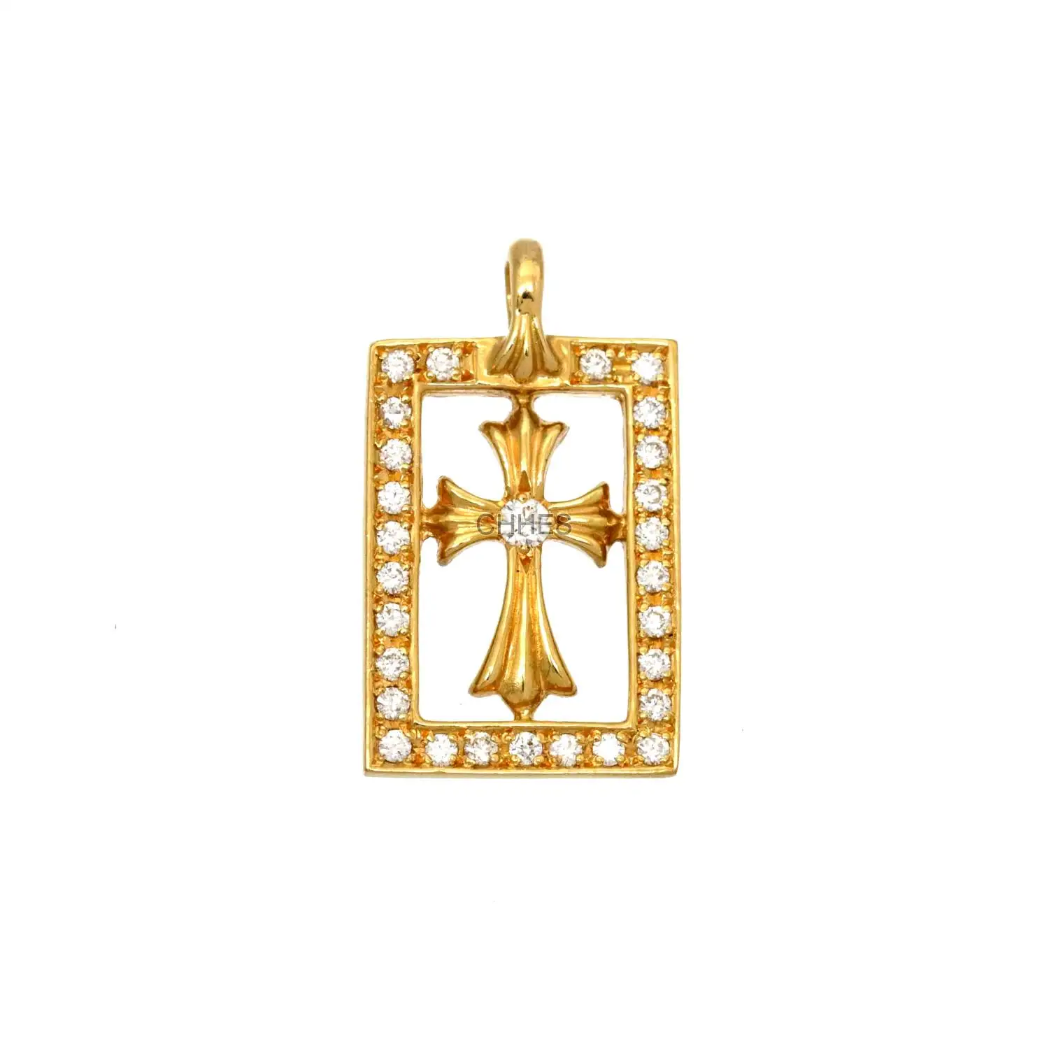 Chrome hearts 克罗心 22K黄金镶钻框架十字架吊坠