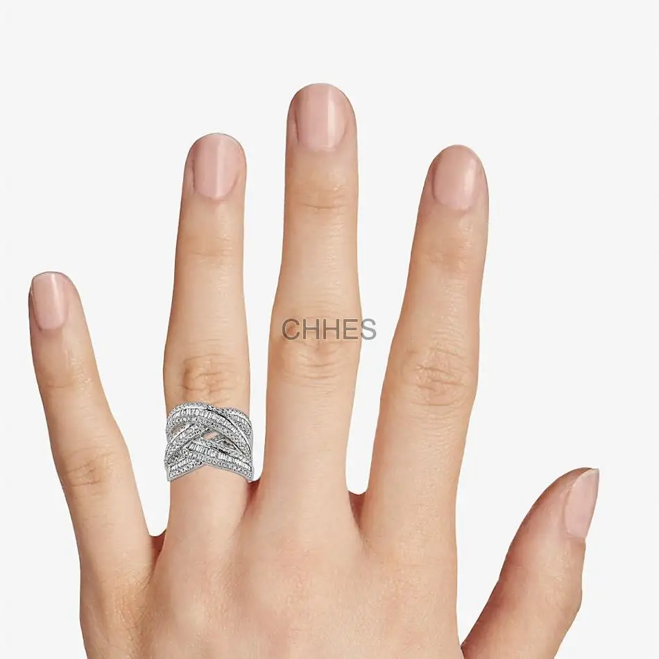 WENSHY 长方形和圆形18K白金钻石戒指