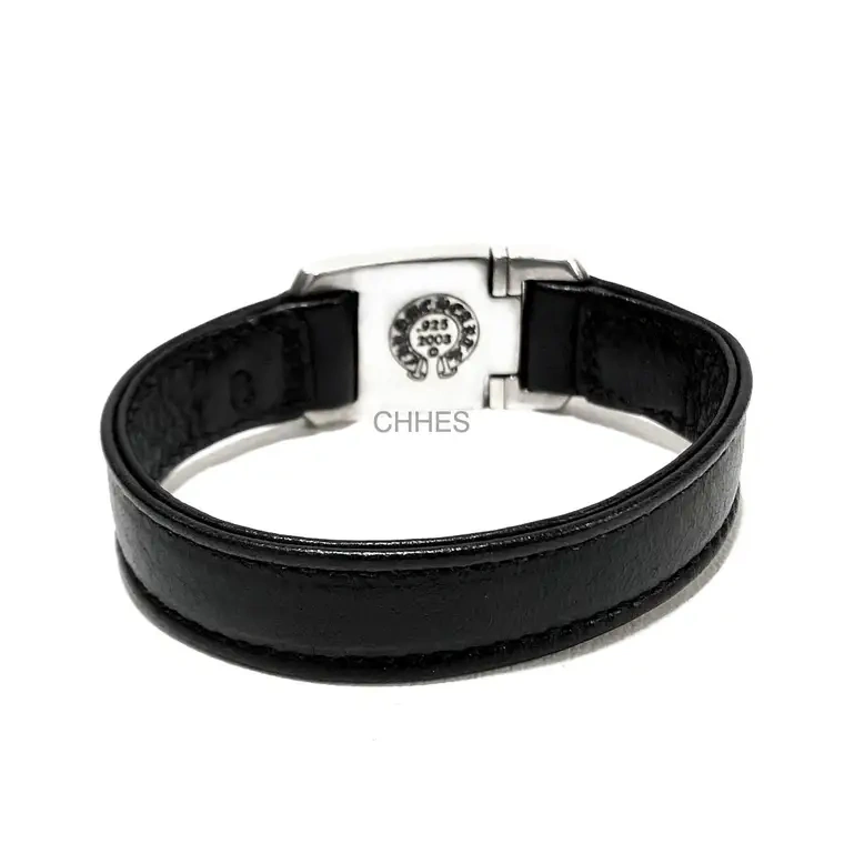 Chrome hearts 方形十字花银扣皮手链