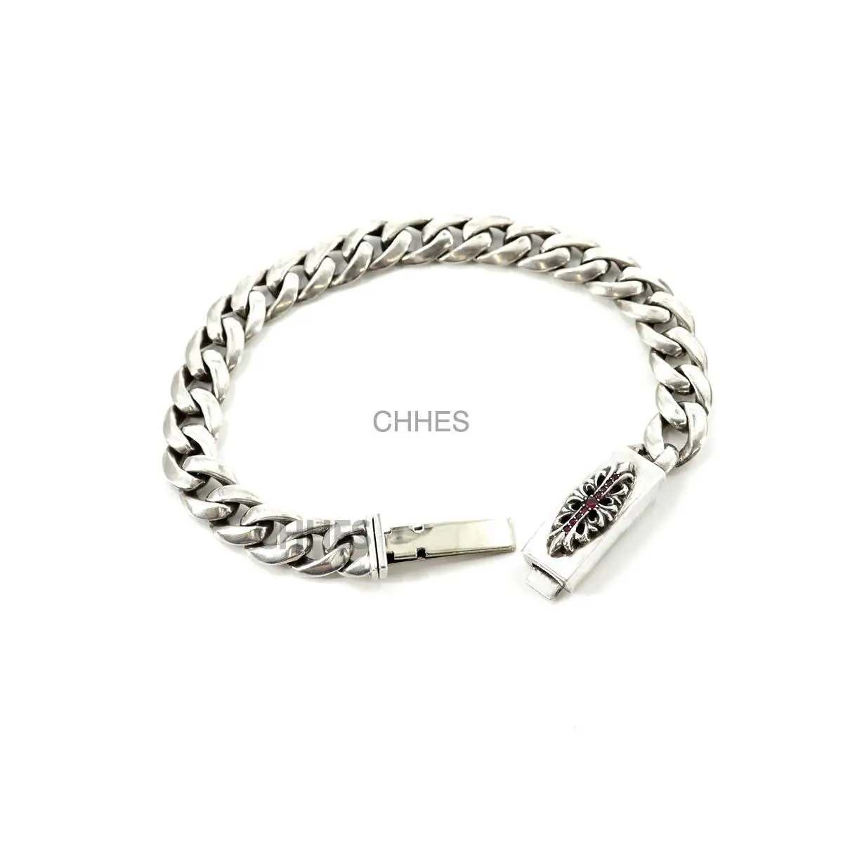 Chrome hearts 克罗心 长十字花红宝石窄版ID手链手链