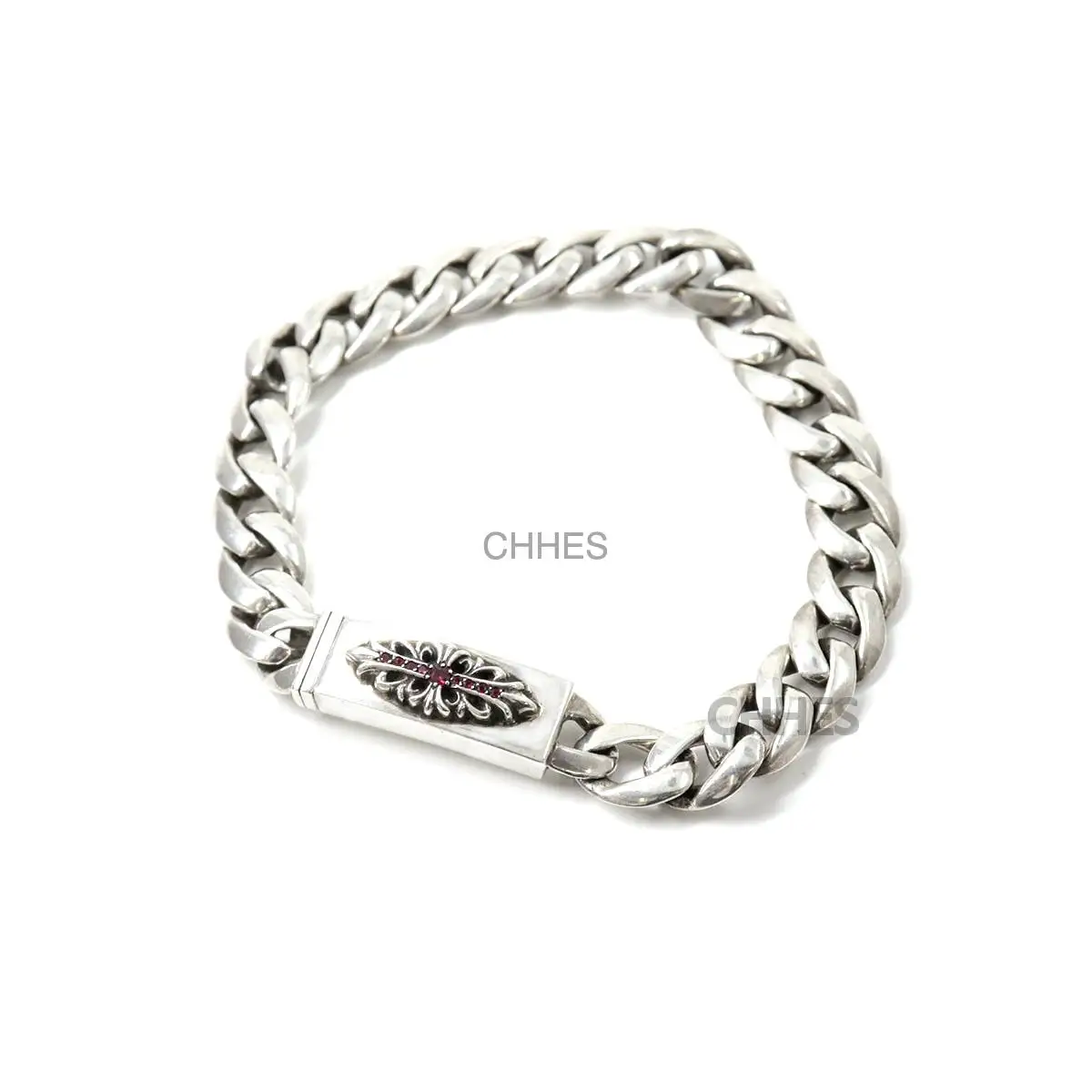 Chrome hearts 克罗心 长十字花红宝石窄版ID手链手链