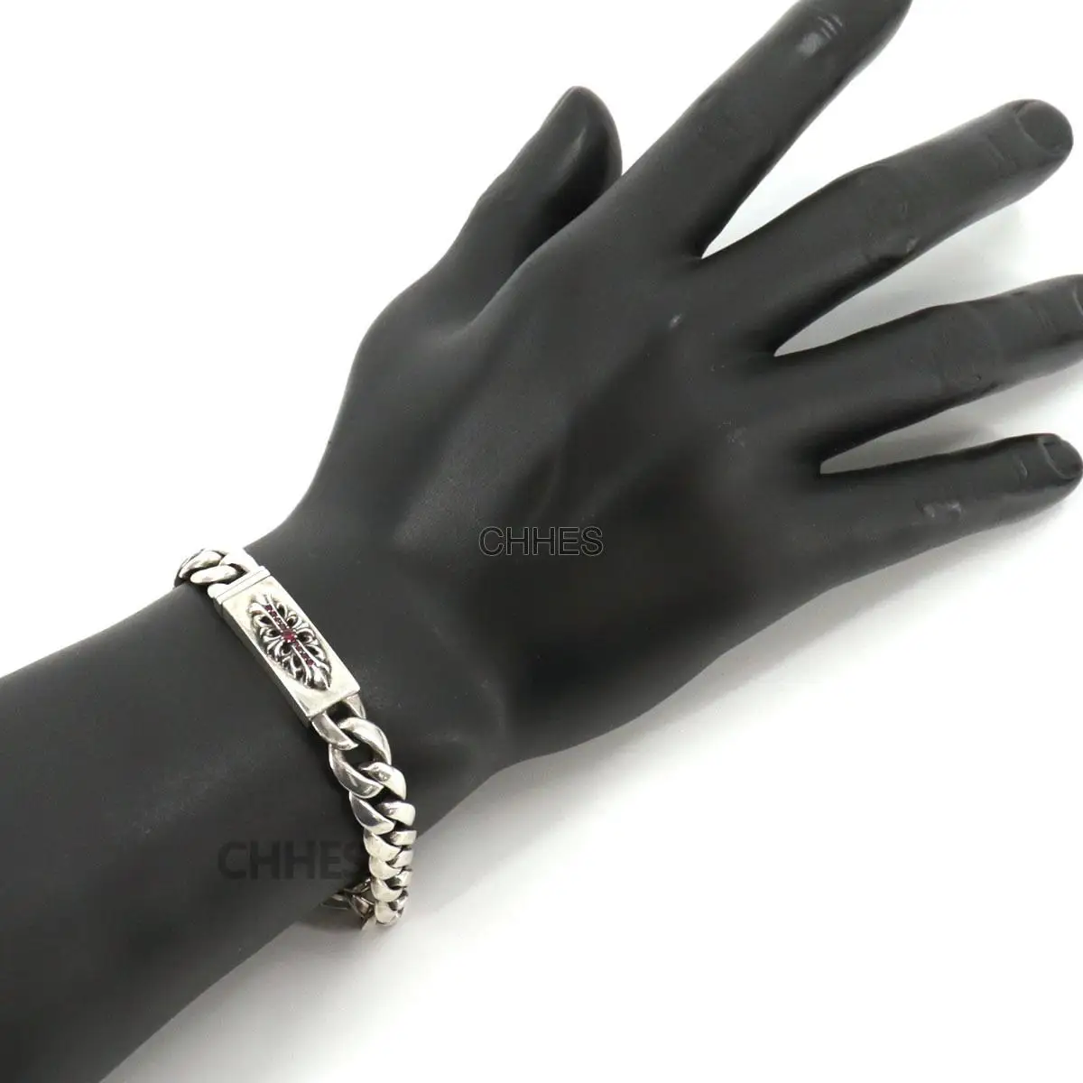 Chrome hearts 克罗心 长十字花红宝石窄版ID手链手链