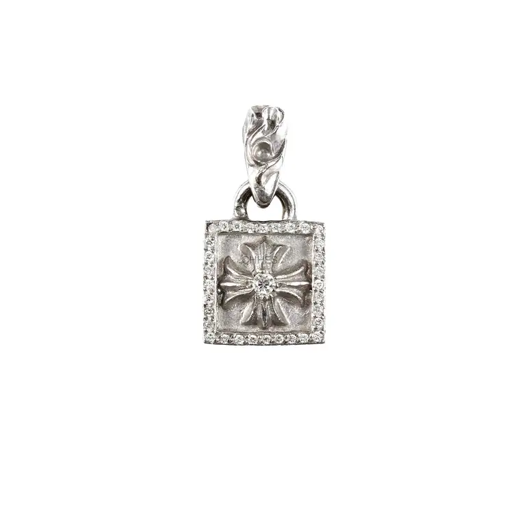Chrome hearts 克罗心 18K白金钻石方形十字花吊坠
