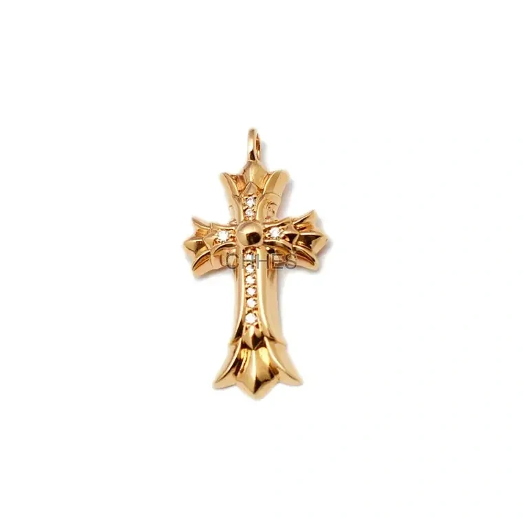 Chrome hearts 克罗心 22K黄金镶钻小号双十字架吊坠