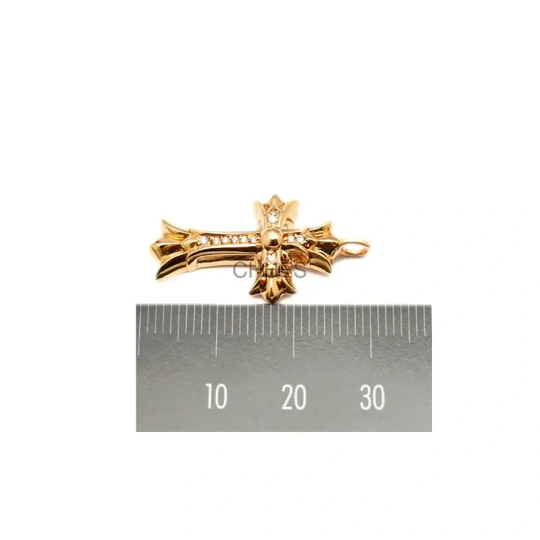Chrome hearts 克罗心 22K黄金镶钻小号双十字架吊坠