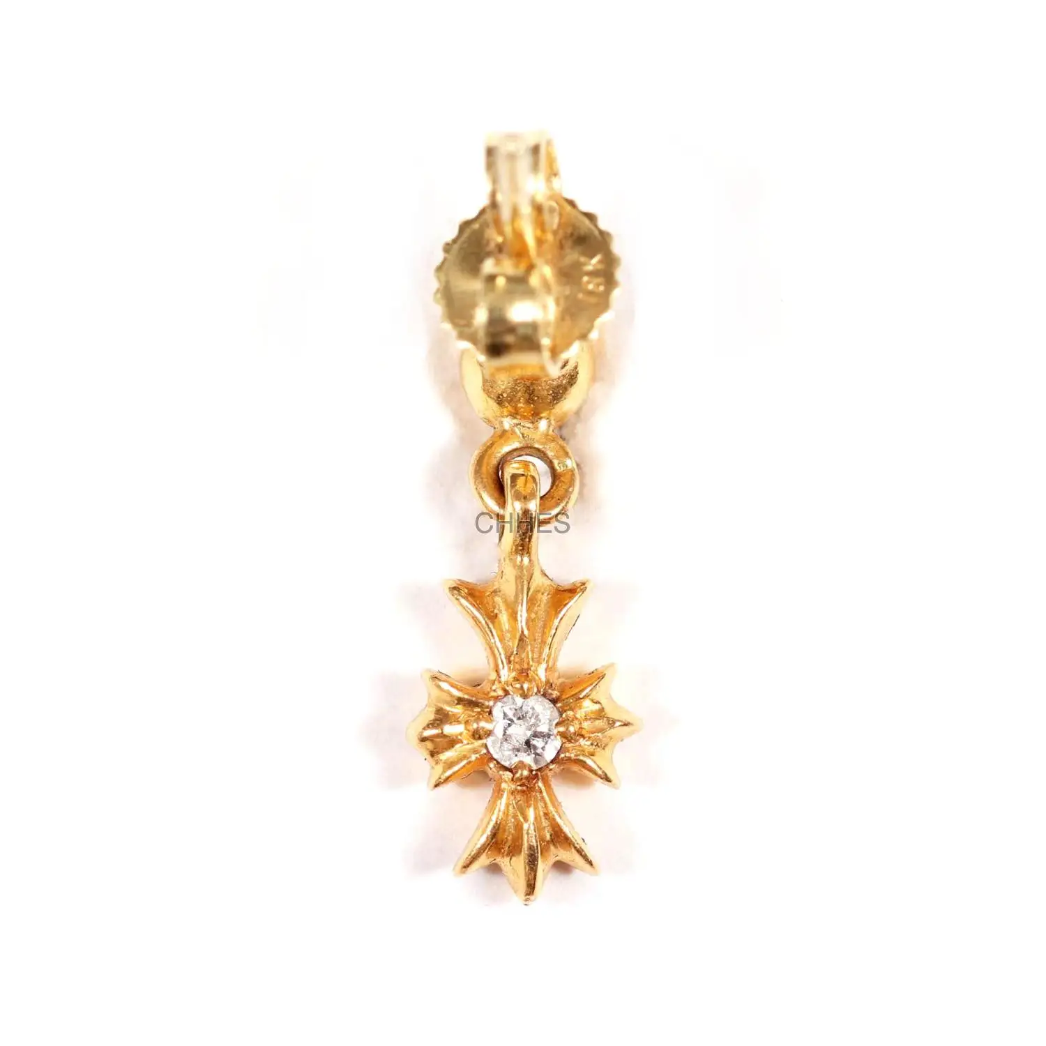 Chrome hearts 克罗心 22K黄金TINY E十字架钻石耳坠