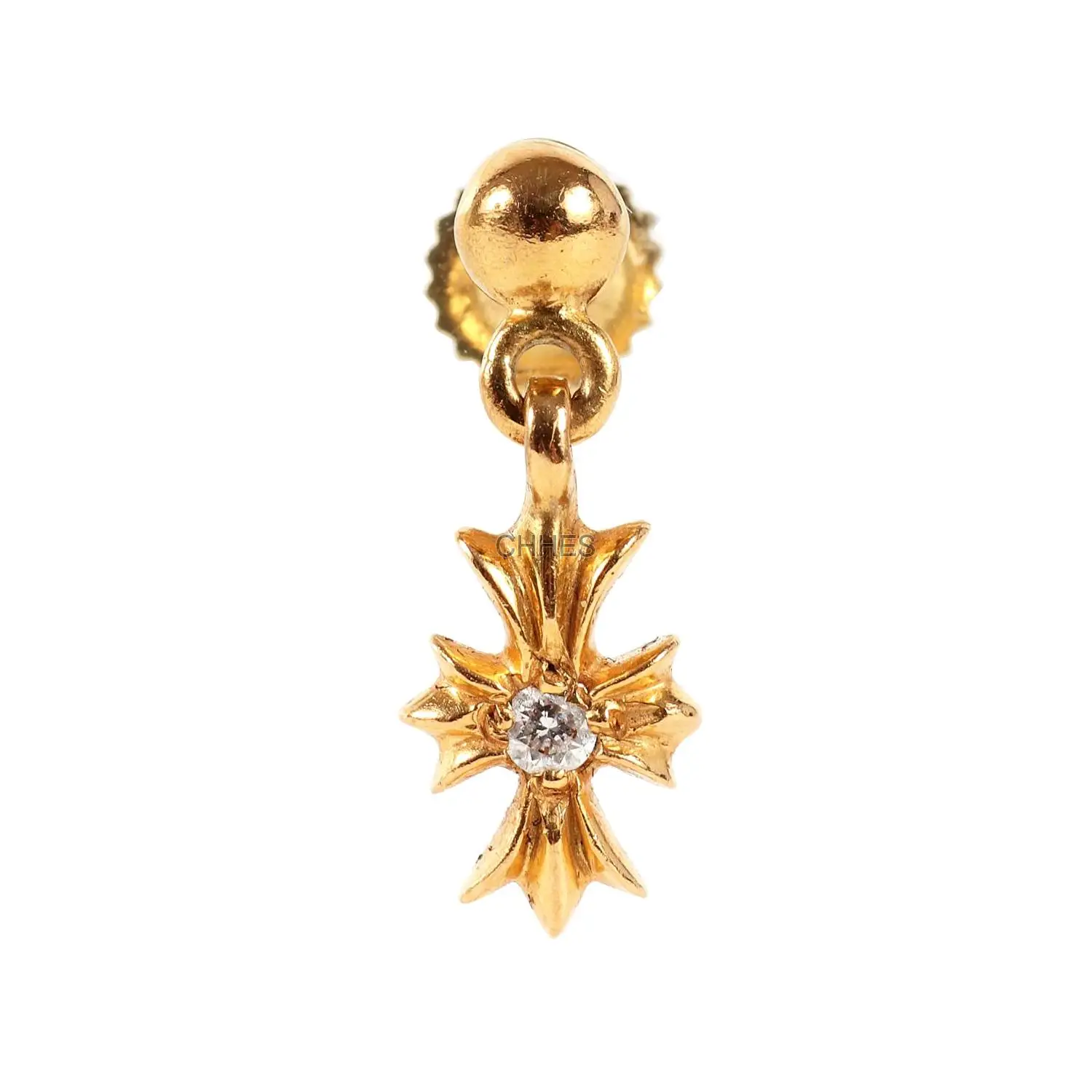 Chrome hearts 克罗心 22K黄金TINY E十字架钻石耳坠
