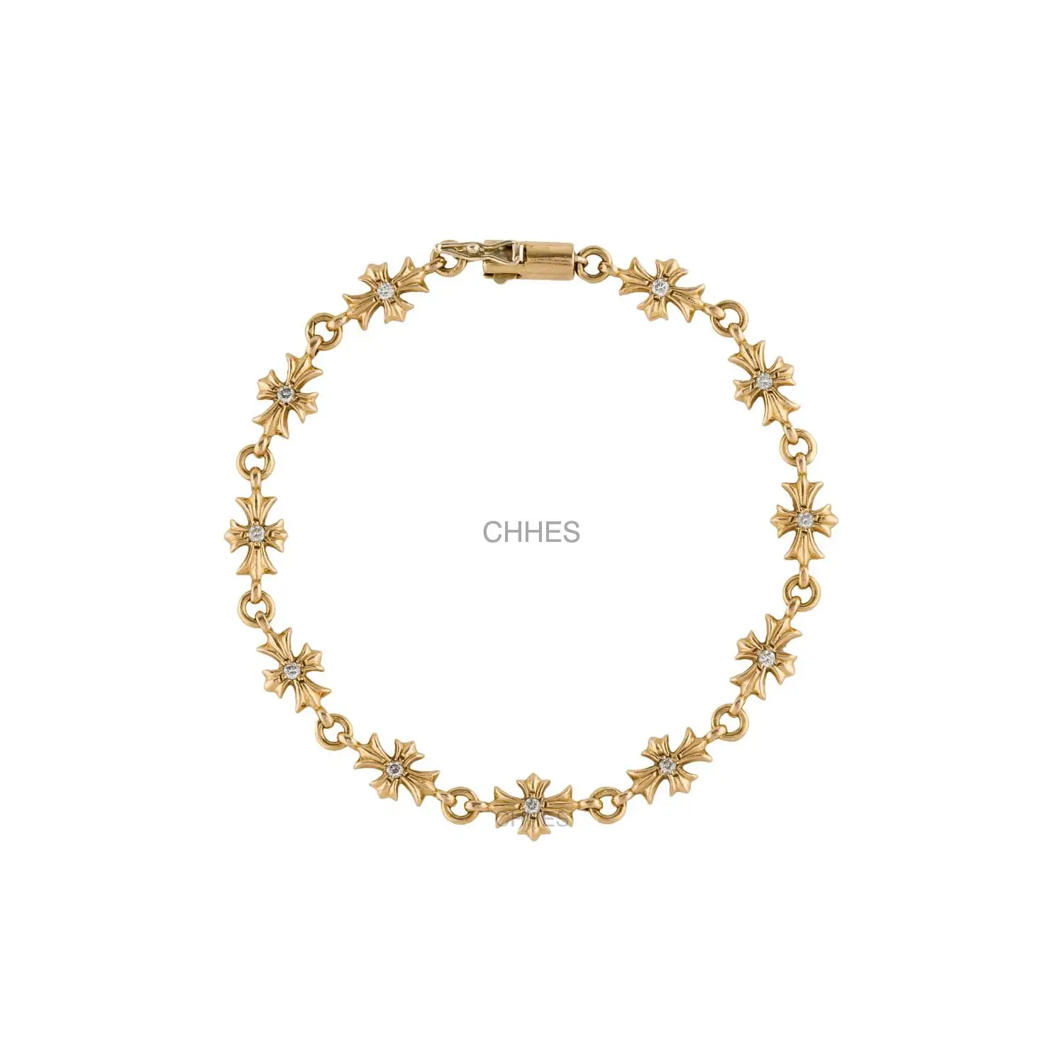 Chrome hearts 克罗心 22K黄金镶钻TINY E 十字架手链