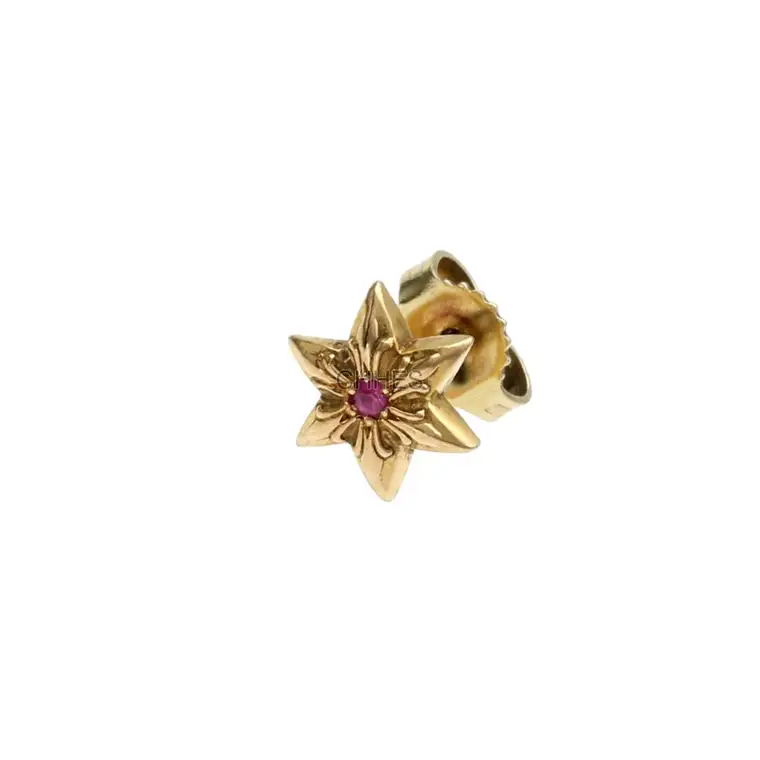 Chrome hearts 克罗心 22K黄金小号六芒星粉宝石耳钉