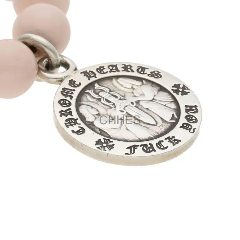 Chrome hearts 克罗心 V1天使吊牌8MM粉色珠子手链