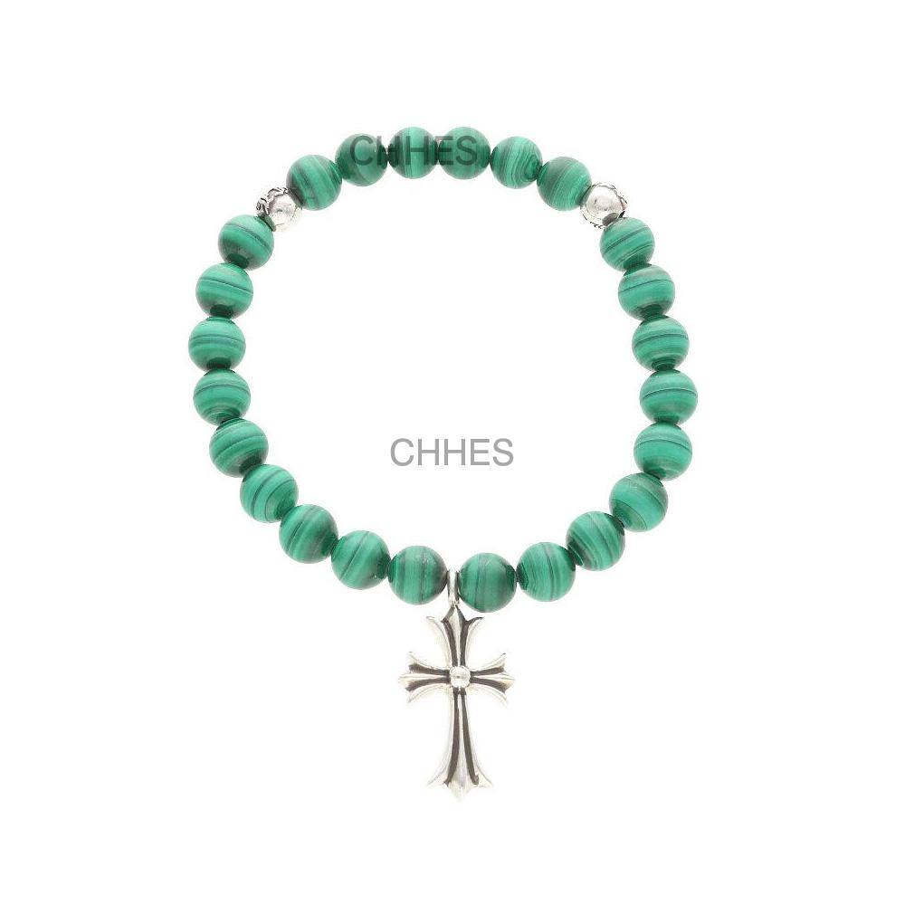 CHROMEHEARTS Chrome hearts 克罗心十字架双字母球8MM孔雀石手链【正品