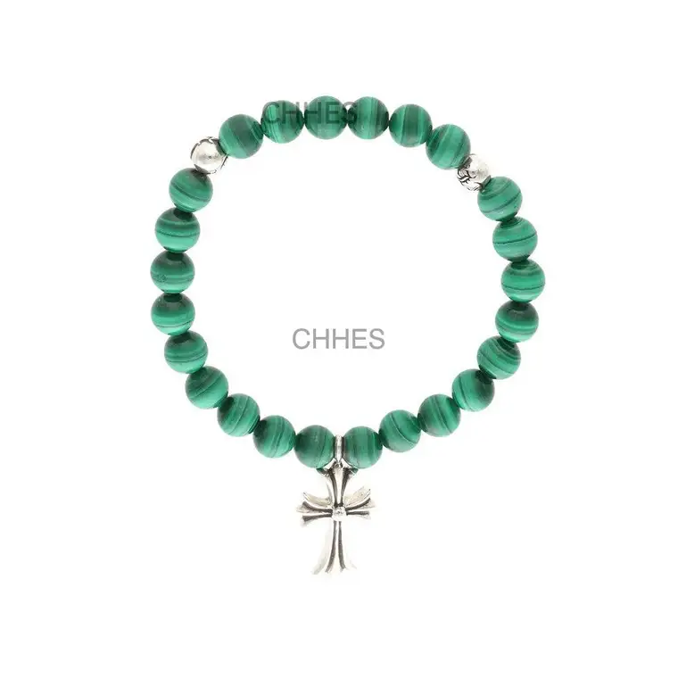 Chrome hearts 克罗心 十字架双字母球8MM孔雀石手链