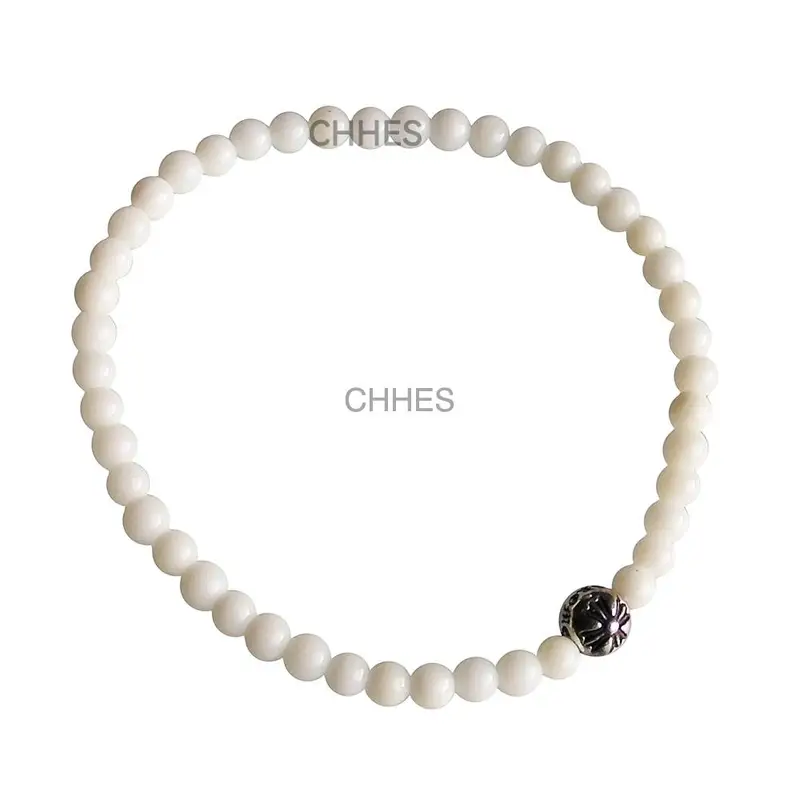 Chrome hearts 克罗心 单球十字花字母球白玛瑙4MM手链