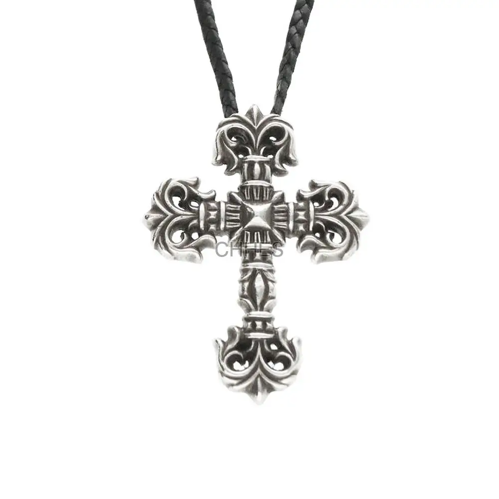 Chrome hearts 克罗心 Filigree大号火焰十字架皮绳项链