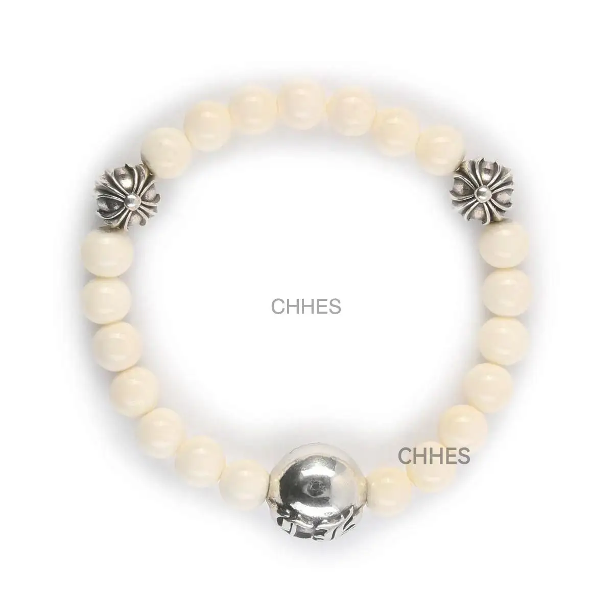 Chromehearts 克罗心 8MM白玛瑙3银珠手链
