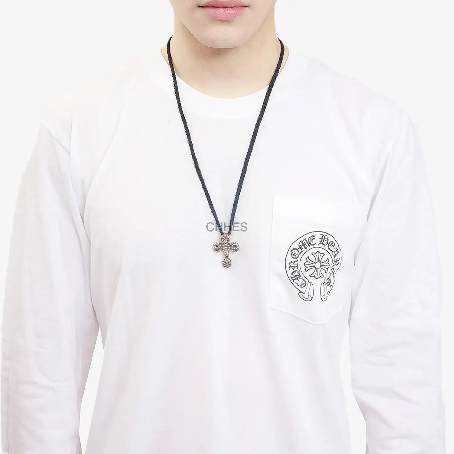 克罗心 Filigree中号火焰十字架皮绳项链（整套）