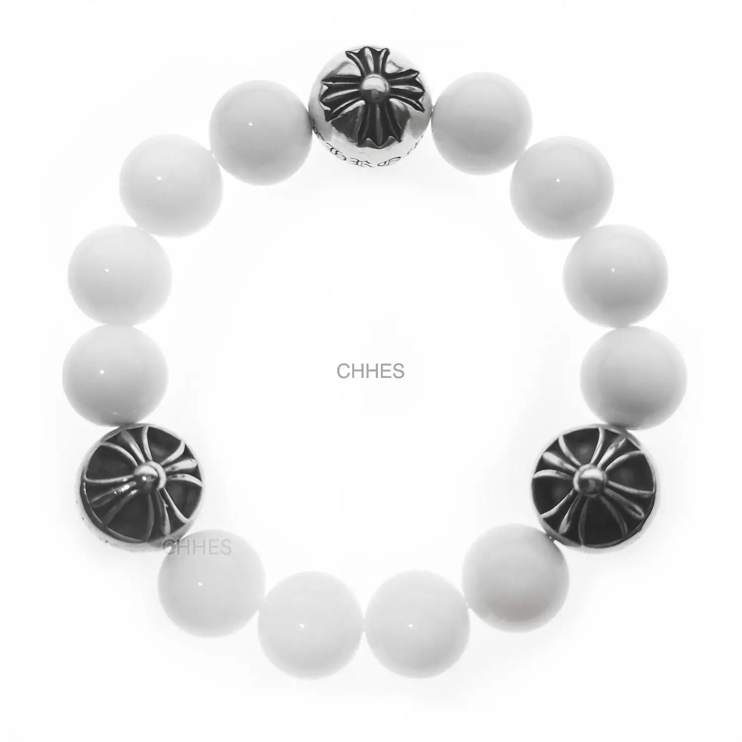 Chrome hearts 克罗心 14MM白玛瑙3银球手链